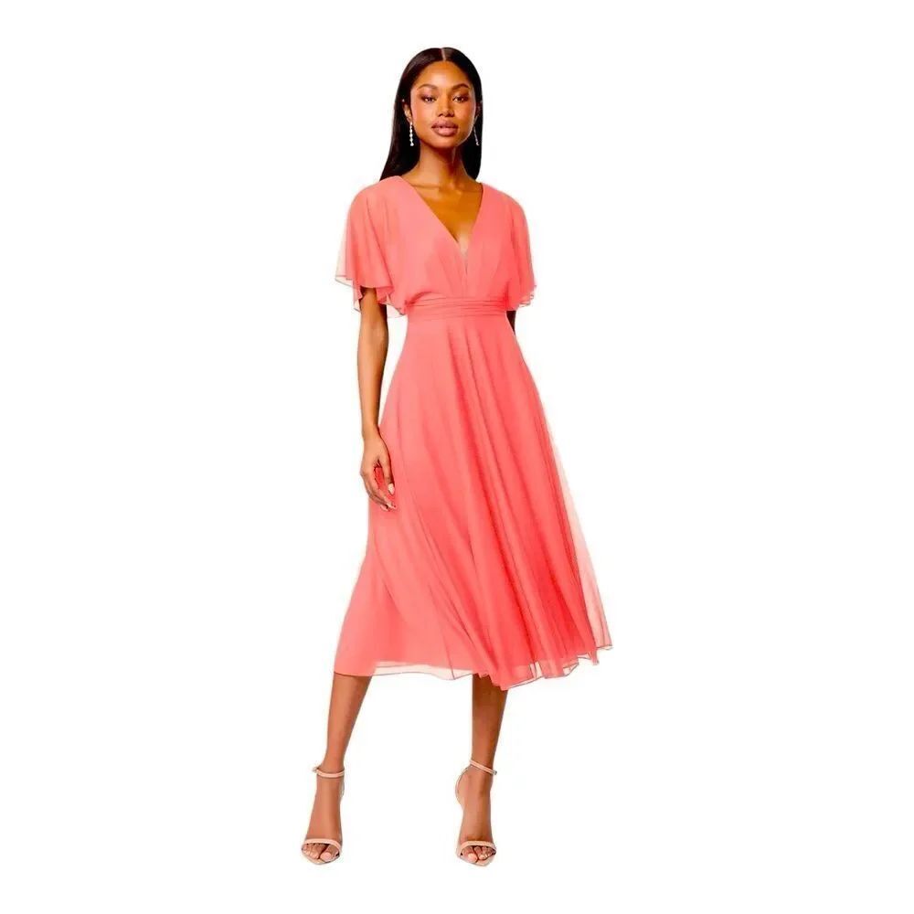 NWT AZAZIE TINSLEY Stretch Watermelon ALine Pleated Bridesmaid Midi Dress sz 12